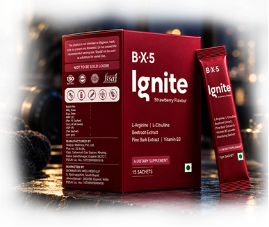 BX5 Ignite strawberry flavour sachet box and single-serve sachet